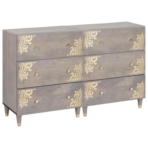 Sideboard 2er Set Grau, 60x33.5x75 cm, Massivholz Mango, mit Regalen und Schubladen, für Wohnzimmer, Esszimmer, Schlafzimmer, Schrank von Mandloder