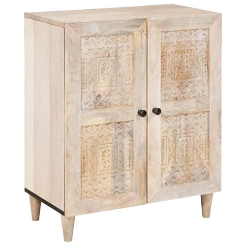 Sideboard mit Regal Weiß, 60x33x75 cm, Massivholz Mangoholz, modernes Design für Esszimmer und Wohnzimmer von Mandloder