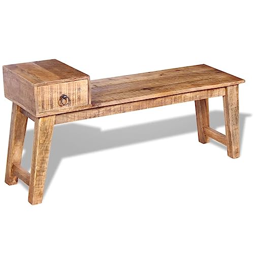 Sitzbank aus massivem Mangoholz, 120x36x60 cm, handgefertigt, braun, für Flur, Schlafzimmer und Eingangsbereich, mit praktischer Schublade für Stauraum von Mandloder