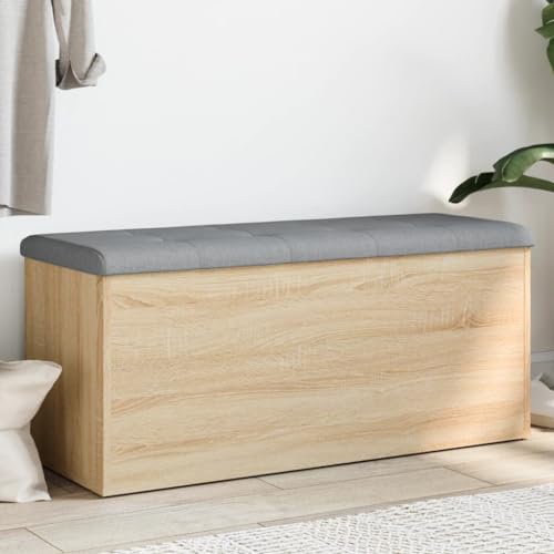 Sitzbank mit Stauraum Sonoma-Eiche 102x42x45 cm, robuste Holzwerkstoff Flurbank mit dickem Polster, vielseitige Aufbewahrungsbank für Eingangsbereich und Wohnzimmer von Mandloder