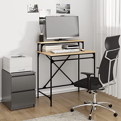 Sonoma-Eiche Schreibtisch, 80x50x90 cm, moderner Computertisch aus Holzwerkstoff und Eisen, mit erhöhter Ablage für ergonomisches Arbeiten im Büro oder Home-Office Sonoma-Eiche Schreibtisch, 80x50x90 cm, moderner Computertisch aus Holzwerkstoff und Eisen, mit erhöhter Ablage für ergonomisches Arbeiten im Büro oder Home-Office von Mandloder