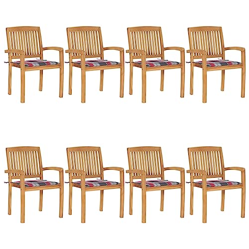 Stapelbare Gartenstühle Set 8 STK. aus Massivholz Teak, witterungsbeständige Outdoor Stühle mit Kissen für Garten, Terrasse & Esszimmer, langlebig & platzsparend von Mandloder