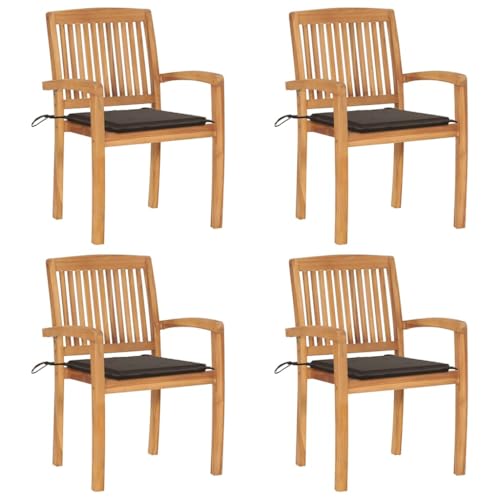 Stapelbare Gartenstühle Set mit bequemen Kissen, 4er Massivholz Teak Outdoor Gartenmöbel, wetterfest Hochlehner Design Stühle für Terrasse Balkon, langlebig und platzsparend Stapelbare Gartenstühle Set mit bequemen Kissen, 4er Massivholz Teak Outdoor Gartenmöbel, wetterfest Hochlehner Design Stühle für Terrasse Balkon, langlebig und platzsparend von Mandloder