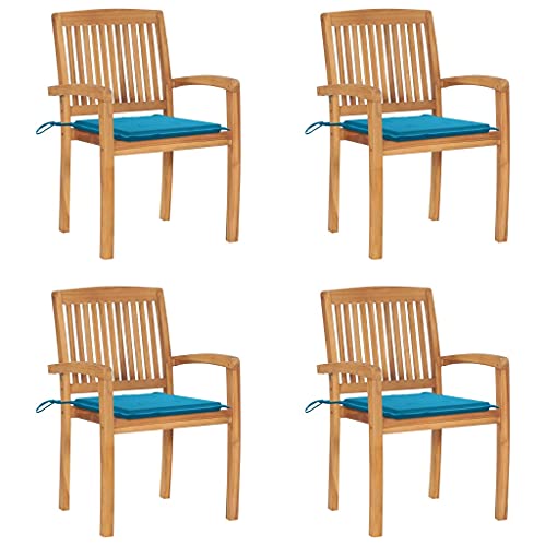 Stapelbare Gartenstühle aus Massivholz Teak 4er Set, 90 cm Hoch, mit bequemen blauen Kissen, wetterfest für Outdoor Gartenmöbel Terrasse Esszimmer Stapelbare Gartenstühle aus Massivholz Teak 4er Set, 90 cm Hoch, mit bequemen blauen Kissen, wetterfest für Outdoor Gartenmöbel Terrasse Esszimmer von Mandloder