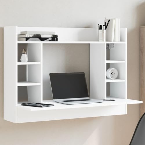 Wandmontierter Schreibtisch Weiß 105x48x75 cm, Holzwerkstoff, platzsparendes Home Office Möbelstück, multifunktionaler Computertisch für Arbeitszimmer & Schlafzimmer von Mandloder