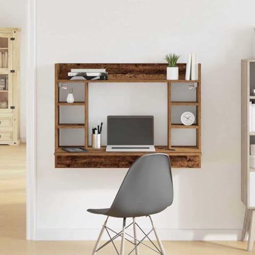 Wandtisch mit Regal Altholz Optik, Holzwerkstoff Schreibtisch 105x48x75 cm, Platzsparender Computertisch für Home-Office & Wohnzimmer, Moderner Arbeitsplatz mit Stauraum von Mandloder