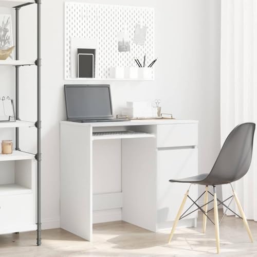 Weißer Schreibtisch aus Holzwerkstoff, 86x49x76 cm, mit Tür, Schublade und Einlegeboden, ideal für Büro, Schlafzimmer und Arbeitszimmer von Mandloder