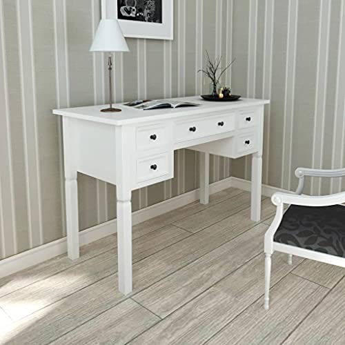 Weißer Schreibtisch mit 5 Schubladen, klassisches Design aus MDF & Kiefernholz, 109.5x45x77.5cm, ideal für Büro, Schlafzimmer & Home-Office von Mandloder