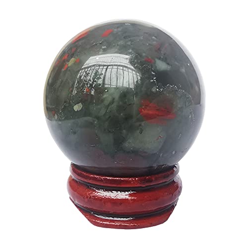 Manekieko Afrikanischer Blutstein 40mm Healing Crystal Divination Sphere Skulptur Figur Edelsteinkugel,Feng Shui Chakra Aura Home Desk Decor Dekorative Sammlung,Mit Holzständer von Manekieko