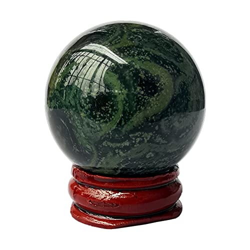 Manekieko Kambaba Jaspis 40mm Healing Crystal Divination Sphere Skulptur Figur Edelsteinkugel,Feng Shui Chakra Aura Home Desk Decor Dekorative Sammlung,Mit Holzständer von Manekieko