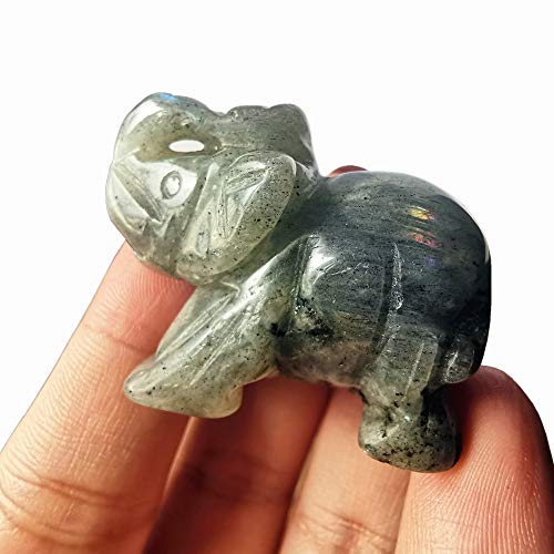 Manekieko Natürlicher Mondstein Elefant Kristalldekor, Taschenkristalle und Heilsteine Figur 38mm Raumdekoration von Manekieko