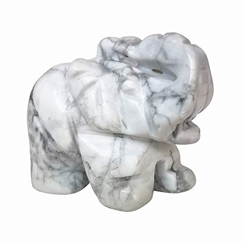 Manekieko Natürlicher Weißer Howlith Türkis Elefant Kristalldekor, Taschenkristalle und Heilsteine Figur 38mm Raumdekoration von Manekieko