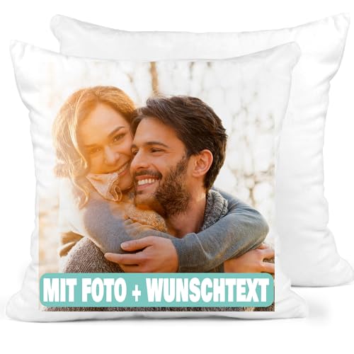 Manevito Personalisiertes Kissen mit Foto & Text 40 x 40cm - Kissen mit Foto selbst gestalten - Fotokissen mit Druck und Wunschtext - weiß von Manevito