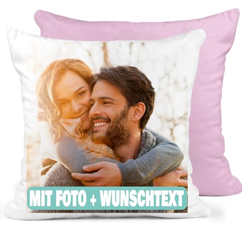Manevito Personalisiertes Kissen mit Foto & Text 40 x 40cm - Kissen mit Foto selbst gestalten - Fotokissen mit Druck und Wunschtext weiß-rosa Manevito Personalisiertes Kissen mit Foto & Text 40 x 40cm - Kissen mit Foto selbst gestalten - Fotokissen mit Druck und Wunschtext weiß-rosa von Manevito