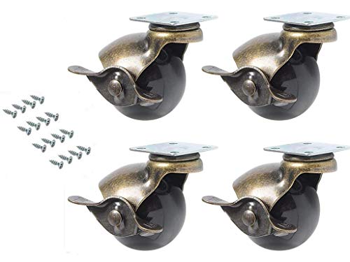 Manfâ 4 Stücke Ball Caster Rad 360 Grad Drehwirbel Platten Metall Mit Kapuze Kugelförmige Bremse Schwere Mit Bremse für Schreibtisch Stuhl Couchtisch Spielzeug Schuhe bins (2 zoll (50mm)) von Manfâ