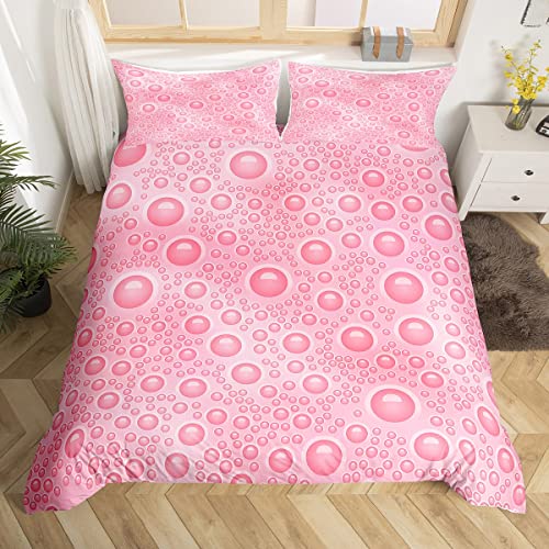 Abstrakte Kreise Bettbezug Set S Größe,Erdbeer Sommer Tropische Früchte Cartoon Bettwäsche,Mädchen Jungen Erwachsene,Blase Träumende Tröster Abdeckung,Rosa romantische Quilt Cover,1 Kissenbezug von Manfei