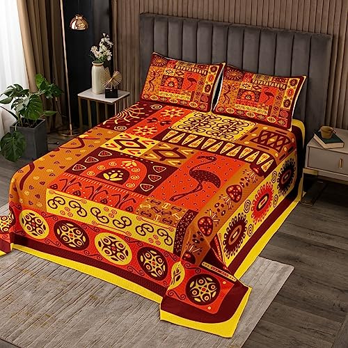 African American Tribal Tagesdecke Set L Größe,Vintage Afrika Exotische Muster Tröster Set Frauen Kinder Teens Mädchen Zimmer Dekor,ägyptische Stil Bettwäsche Set Braun Gold Rot Quilt Set von Manfei