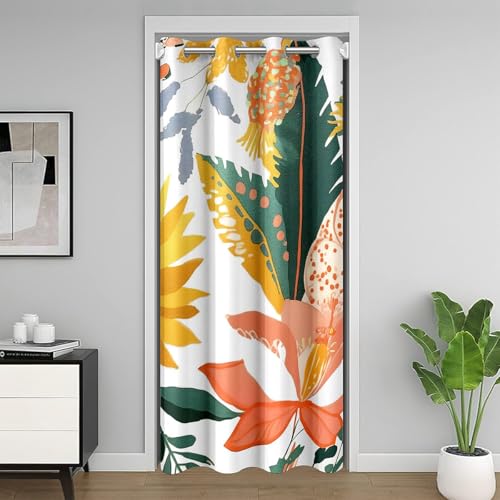 Aquarell Blumen Kinder Tür Vorhang,Palm Blatt Pflanze botanische Verdunklung Vorhang,Sonnenblumen Boho rustikale Schlafzimmer Tür Wohnzimmer Dekor,Gelb GrünVorhang 1 Panel,42" W X 80" L von Manfei