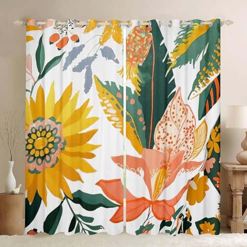 Aquarell Floral Kids Fenstervorhänge,Palmblätter Pflanze botanische Fenstervorhänge,Sonnenblumen Boho rustikale Kinderzimmer Schlafzimmer Spielzimmer Dekor,Gelb Grün 2 Panels,M Größe Aquarell Floral Kids Fenstervorhänge,Palmblätter Pflanze botanische Fenstervorhänge,Sonnenblumen Boho rustikale Kinderzimmer Schlafzimmer Spielzimmer Dekor,Gelb Grün 2 Panels,M Größe von Manfei