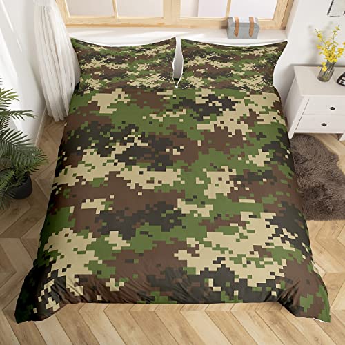 Army Green Camo Bettbezug Set S Größe Abstrakte geometrische Camouflage Tröster Abdeckung Kinder Jungen Camo Liebhaber Bettwäsche Set Teens Männer All Season Quilt Cover mit 1 Kissenbezug von Manfei