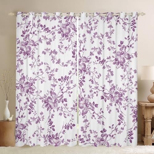 Blumen Blätter Jungen Mädchen Zimmer Dekor, Boho Blatt Blumen natürliche Fenster Vorhänge, Pflanze botanische Land Blackout Vorhänge, lila weiß 2 Panels, S Größe von Manfei