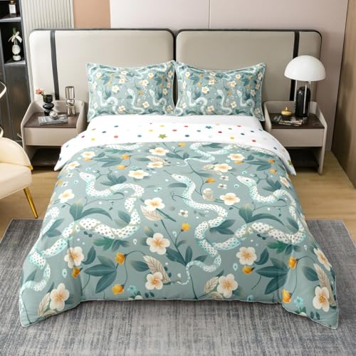 Blumen Schlange Bettwäsche Sets M Größe,Natur Blumenblätter Bettdecke Kids Mädchen Jungen Erwachsener,Wilde Tiere Botanische Deckbekleidung Rustikale Boho Quilt Abdeckung,1 Kissenbezug Blumen Schlange Bettwäsche Sets M Größe,Natur Blumenblätter Bettdecke Kids Mädchen Jungen Erwachsener,Wilde Tiere Botanische Deckbekleidung Rustikale Boho Quilt Abdeckung,1 Kissenbezug von Manfei