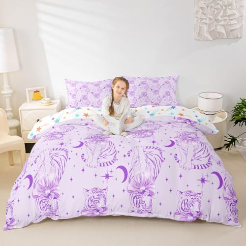 Bogen Tiger Bettdecke Abdeckung L Größe, Stern und Mond Bettwäsche Sets Kinder Jungen Erwachsene Zimmer Dekor, Lila Leopard Druck Decken Abdeckung Moderne romantische Quilt Abdeckung, 2 Kissenbezug Bogen Tiger Bettdecke Abdeckung L Größe, Stern und Mond Bettwäsche Sets Kinder Jungen Erwachsene Zimmer Dekor, Lila Leopard Druck Decken Abdeckung Moderne romantische Quilt Abdeckung, 2 Kissenbezug von Manfei
