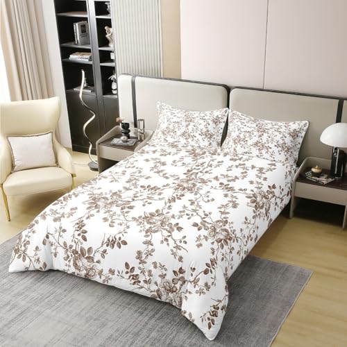Boho Blumen Blätter Bettdecke Set M Größe 100% Baumwolle,Natürliche Blumenblatt botanische Kinder Bettwäsche Set,Rustikale Pflanze Bauernhaus Zimmer Dekor,1 Kissenbezüge (kein Füller) von Manfei