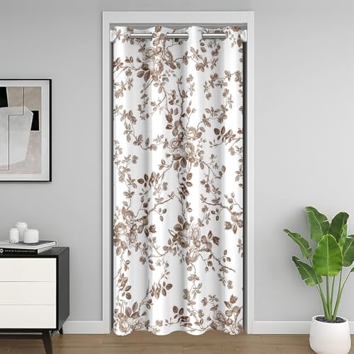 Boho Blumen Blätter Kinder Tür Vorhang,Natürliche Blumenblatt botanische Blackout Vorhang,Rustikale Pflanze Bauernhaus Schlafzimmer Tür Wohnzimmer Dekor,Braun weiße Privatsphäre 1 Panel,60" W X 80" L von Manfei