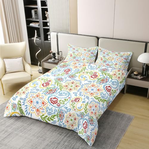 Boho Blumen Mädchen Bettwäsche Set S Größe 100% Baumwolle, Paisley Blumenblatt Barock Bettdecke Set, Blätter botanische rustikale Abdeckung, bunt, 1 Kissenbezug (Keine Decke) von Manfei