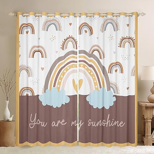 Boho Regenbogen Fenster Vorhang Cartoon Dots Streifen Regenbogen Vorhänge Kinder Mädchen Frauen Kawaii Liebe Herz und Wolke Fenster Behandlung Vorhang Braun Weiß Gelb Fenster Vorhänge,XL Größe von Manfei