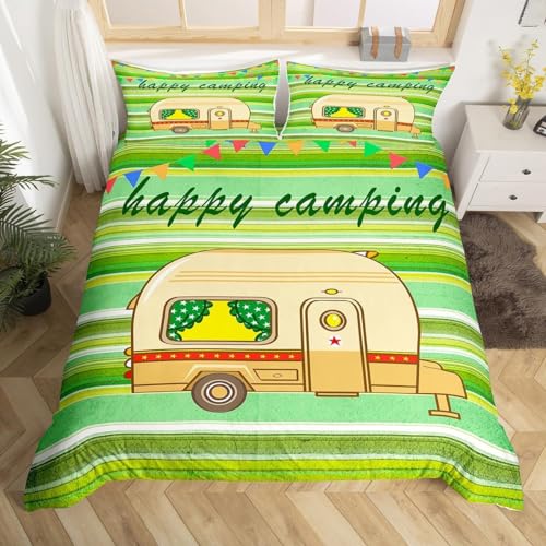 Camper Bettwäsche Set S Größe Glückliche Camping Tröster Bettbezug, 1 Kissenbezug, Mode Vier Jahreszeiten Quilt Cover RV Dekorationen Schlafzimmer Bettbezug von Manfei