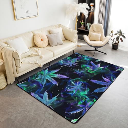 Cannabisblätter, 90 x 150 cm, violettes Marihuana-Blatt, psychedelische Teppiche für Wohnzimmer, Schlafzimmer, Nebel, Rauch, Trippy, dekorativer Teppich für Wohnzimmer, Nachttisch von Manfei