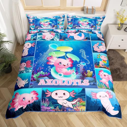 Cartoon Axolotl Bettbezug Set S Größe,Quallen Seepferdchen Marine Life Bettwäsche für Kinder Teen Mädchen Zimmer Dekor,Geometrische Gitter Tröster Abdeckung Sea Blue Quilt Cover,1 Kissenbezug Cartoon Axolotl Bettbezug Set S Größe,Quallen Seepferdchen Marine Life Bettwäsche für Kinder Teen Mädchen Zimmer Dekor,Geometrische Gitter Tröster Abdeckung Sea Blue Quilt Cover,1 Kissenbezug von Manfei