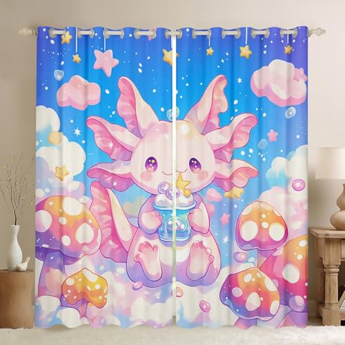 Cartoon Axolotl Blackout Vorhänge,Sternwolken Pilz Blase Fenster Vorhänge,Schönes Tier Träumige Kinderzimmer Schlafzimmer Spielzimmer Dekor,Bunte 2 Panels, XL Größe Cartoon Axolotl Blackout Vorhänge,Sternwolken Pilz Blase Fenster Vorhänge,Schönes Tier Träumige Kinderzimmer Schlafzimmer Spielzimmer Dekor,Bunte 2 Panels, XL Größe von Manfei