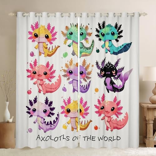 Cartoon Axolotl Jungen Mädchen Zimmer Dekor, Regenbogen Kawaii Tier Blase Fenster Vorhänge, niedliche Kreatur Mode Blackout Vorhänge, Rosa Lila Gelb 2 Panels, S Größe Cartoon Axolotl Jungen Mädchen Zimmer Dekor, Regenbogen Kawaii Tier Blase Fenster Vorhänge, niedliche Kreatur Mode Blackout Vorhänge, Rosa Lila Gelb 2 Panels, S Größe von Manfei