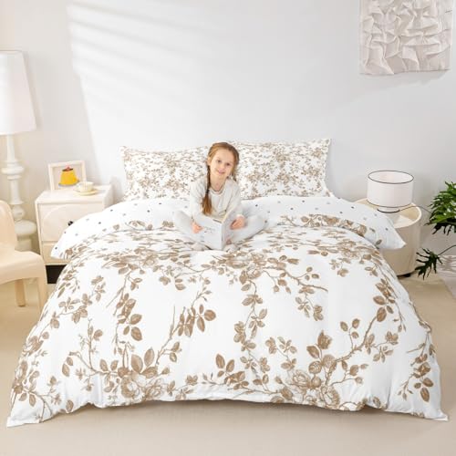 Cartoon Blatt Mädchen Bettwäsche Set S Größe, Blumen Blätter botanische Bettdecke Set, Natur Pflanze rustikale Bauernhaus Quilt Abdeckung (kein Decker), braune Zimmerdekoration, 1 Kissenbezug von Manfei