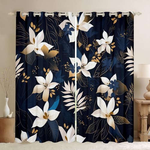 Cartoon Blumen Blätter Jungen Mädchen Zimmer Dekor, Plam Blatt Boho botanische Fenstervorhänge, natürliche Pflanze rustikale Blackout Vorhänge, Dunkelblau und weiß 2 Panels, S Größe Cartoon Blumen Blätter Jungen Mädchen Zimmer Dekor, Plam Blatt Boho botanische Fenstervorhänge, natürliche Pflanze rustikale Blackout Vorhänge, Dunkelblau und weiß 2 Panels, S Größe von Manfei