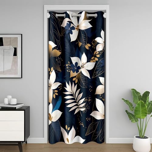 Cartoon Blumen Blätter Kinder Tür Vorhang,Plam Blatt Boho Botanischer Verdunkelungsvorhang,Natürliche Pflanze Rustikale Schlafzimmer Tür Wohnzimmer Dekor,Privatsphäre 1 Panel,52" W X 80" L von Manfei