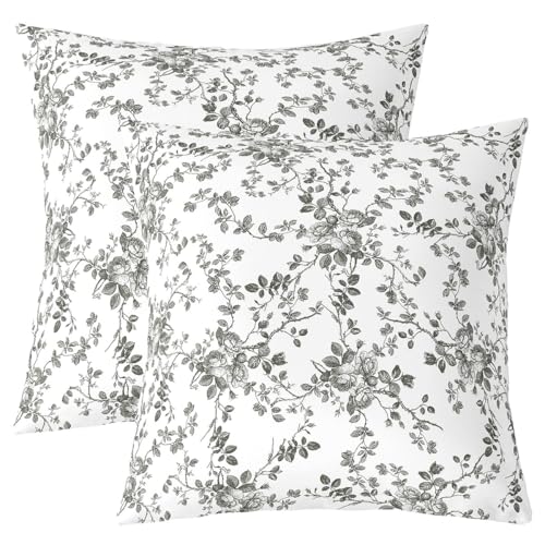 Cartoon Blumen Blatt Kinder werfen Kissen Abdeckung, natürliche botanische Pflanze doppelte Seiten Kissenhülle, rustikales Bauernhaus Boho Home Decor, schwarzes weißes Bett Couch, 2 Packung 18 "x18" von Manfei