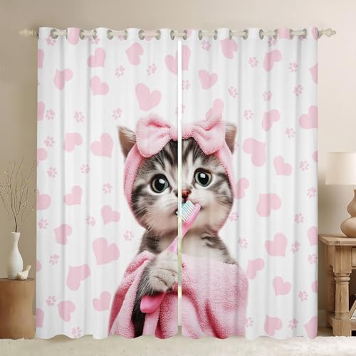 Cartoon Katze Fenster Vorhänge, niedliche Tier Zahnbürste Jungen Mädchen Zimmer Dekor, Lustige Herz Katze Kralle Blackout Vorhänge, Pink Weiß 2 Panels, XL Größe Cartoon Katze Fenster Vorhänge, niedliche Tier Zahnbürste Jungen Mädchen Zimmer Dekor, Lustige Herz Katze Kralle Blackout Vorhänge, Pink Weiß 2 Panels, XL Größe von Manfei