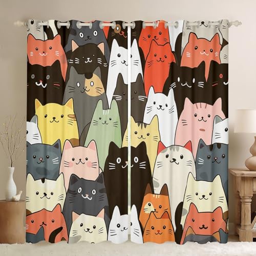Cartoon Katze Jungen Mädchen Zimmer Dekor, Kawaii Tier Katze Liebhaber Fenster Vorhänge, Geometrische Linien Mode Blackout Vorhänge, Bunte 2 Panels, S Größe Cartoon Katze Jungen Mädchen Zimmer Dekor, Kawaii Tier Katze Liebhaber Fenster Vorhänge, Geometrische Linien Mode Blackout Vorhänge, Bunte 2 Panels, S Größe von Manfei