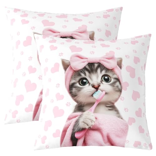 Cartoon Katze Kinder werfen Kissen Abdeckung, niedliche Tierzahnbürste Doppelseiten Kissenhülle, Lustige Herz Katze Kralle Heimdekor, rosa weiße Bett Couch Sofa Kissen Abdeckung, 2 Packung 40x40 cm Cartoon Katze Kinder werfen Kissen Abdeckung, niedliche Tierzahnbürste Doppelseiten Kissenhülle, Lustige Herz Katze Kralle Heimdekor, rosa weiße Bett Couch Sofa Kissen Abdeckung, 2 Packung 40x40 cm von Manfei