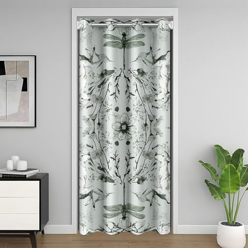 Cartoon Tier Kinder Tür Vorhang,Rustikale Hirsch Eule Kaninchen Pflanze Blackout Vorhang,Insekt Dragonfly Kabine Schlafzimmer Tür Wohnzimmer Dekor,HellgrünVorhang 1 Panel,60 "W X 80" L von Manfei