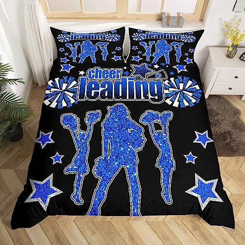 Cheerleading Bettbezug Set S Größe,Mädchen Kids Cowboy Blau Glitter Tröster Abdeckung Teens Jungen Frauen Zimmer Dekor,Jubeln Team Bettwäsche Set Mode Gymnastik Schwarz Quilt Cover,1 Kissenbezug von Manfei