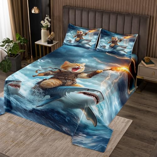 Cool Cat Kids Bettdecke L Größe, Möve Hai Meer Ozean Tier Coverlet Set, Zimmer Dekor, Beleuchtung Kunst Fantasy Quilted Coverlet, Blau Gelb Bettwäsche Quilt, 2 Kissenbezüge Cool Cat Kids Bettdecke L Größe, Möve Hai Meer Ozean Tier Coverlet Set, Zimmer Dekor, Beleuchtung Kunst Fantasy Quilted Coverlet, Blau Gelb Bettwäsche Quilt, 2 Kissenbezüge von Manfei