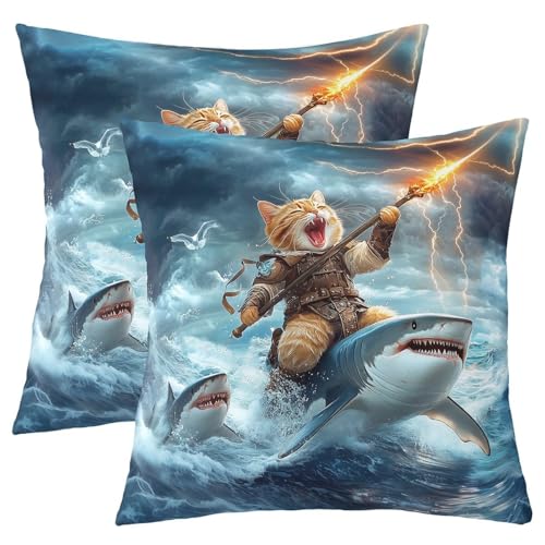 Cool Cat Kids werfen Kissenbezug, Möve Hai Meer Ozean Tier Doppelseiten Kissenbezug, Beleuchtung Kunst Fantasy Home Dekor, Blaue gelbe Bettcouch Sofa Kissenbezug, 2 Packung 45x45 cm Cool Cat Kids werfen Kissenbezug, Möve Hai Meer Ozean Tier Doppelseiten Kissenbezug, Beleuchtung Kunst Fantasy Home Dekor, Blaue gelbe Bettcouch Sofa Kissenbezug, 2 Packung 45x45 cm von Manfei