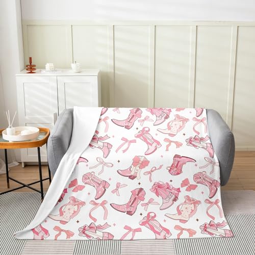 Cowgirl-Fleece-Flanelldecke, Western-Cowboystiefel, rosa Schleifen, Bett, Plüschdecke für moderne Wohnkultur, verträumtes Märchen, Prinzessin, Sternenhimmel, Rosa, Weiß, Decke für Sofa, Couch, Baby Cowgirl-Fleece-Flanelldecke, Western-Cowboystiefel, rosa Schleifen, Bett, Plüschdecke für moderne Wohnkultur, verträumtes Märchen, Prinzessin, Sternenhimmel, Rosa, Weiß, Decke für Sofa, Couch, Baby von Manfei