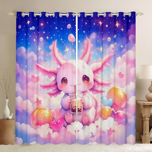 Cute Axolotl Jungen Mädchen Zimmer Dekor,Cartoon Tier Galaxy Sternenhimmel Fenster Vorhänge,Stern Herz Kawaii magische Verdunklung Vorhänge,Rosa Lila 2 Panels, S Größe Cute Axolotl Jungen Mädchen Zimmer Dekor,Cartoon Tier Galaxy Sternenhimmel Fenster Vorhänge,Stern Herz Kawaii magische Verdunklung Vorhänge,Rosa Lila 2 Panels, S Größe von Manfei