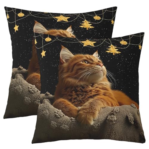 Cute Cat Kids werfen Kissen Abdeckung,Stern Licht Nacht Haustier Doppelseiten Kissenhülle,Katze Liebhaber schöne Mode Heimdekor,Schwarz gelbes Bett Couch Sofa Kissen Abdeckung,2 Packung 45x45 cm Cute Cat Kids werfen Kissen Abdeckung,Stern Licht Nacht Haustier Doppelseiten Kissenhülle,Katze Liebhaber schöne Mode Heimdekor,Schwarz gelbes Bett Couch Sofa Kissen Abdeckung,2 Packung 45x45 cm von Manfei